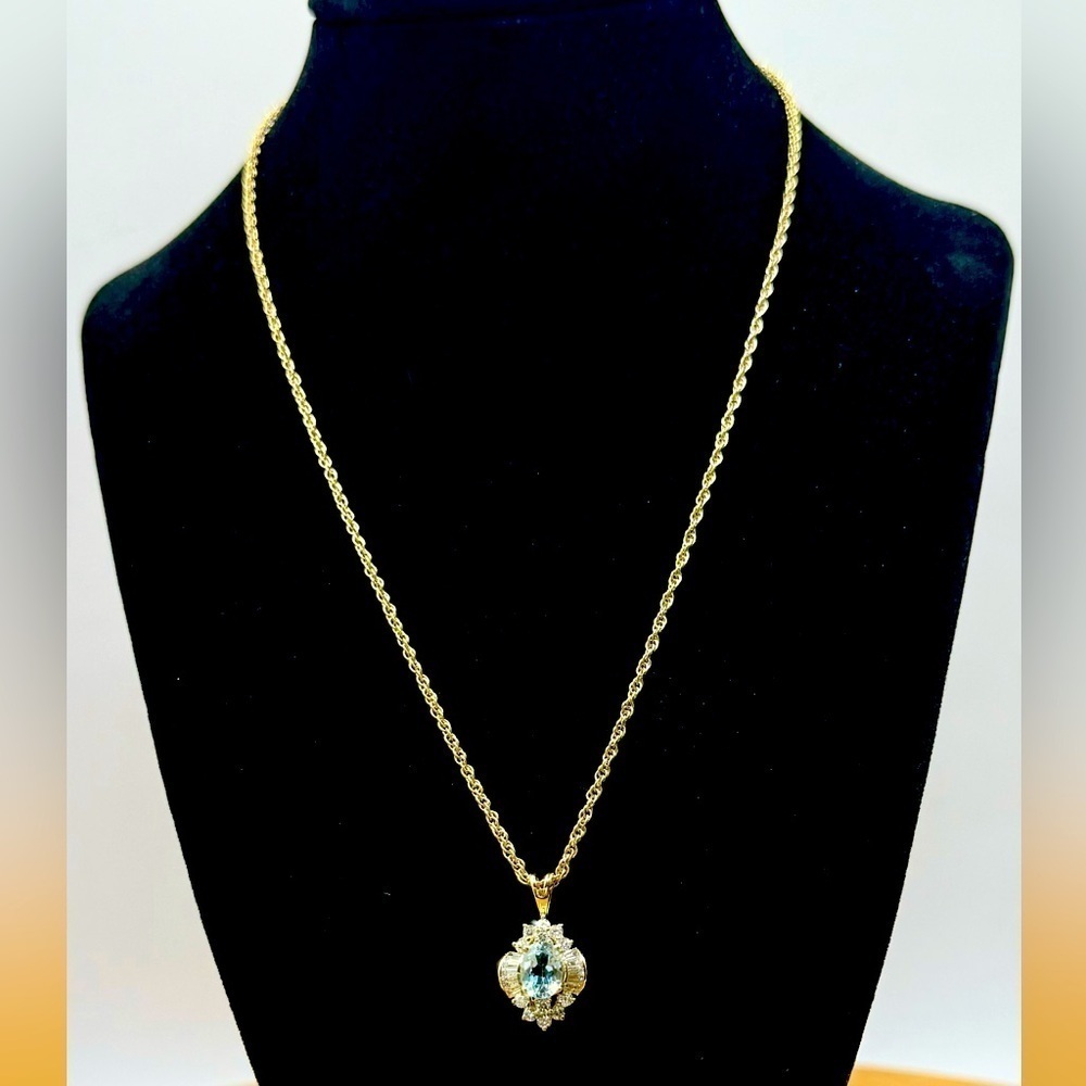 Vintage Gold Plated Art Deco Style Blue Topaz Quartz Necklace‎
